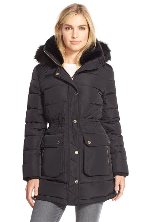 michael michael kors quilted faux fur-trim parka|Faux Fur.